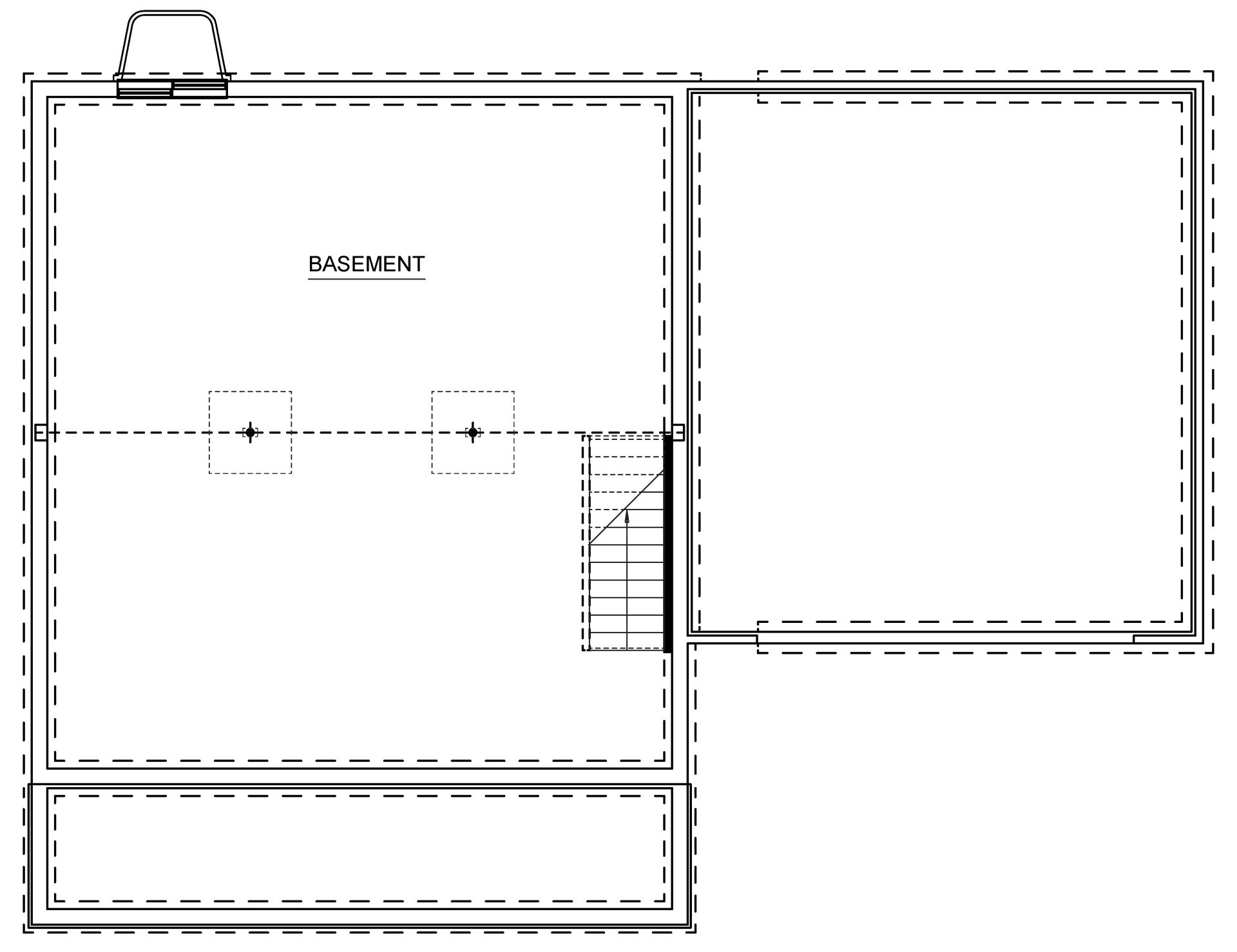 Floorplan Drawing: Unfinished Basement with egress window well.