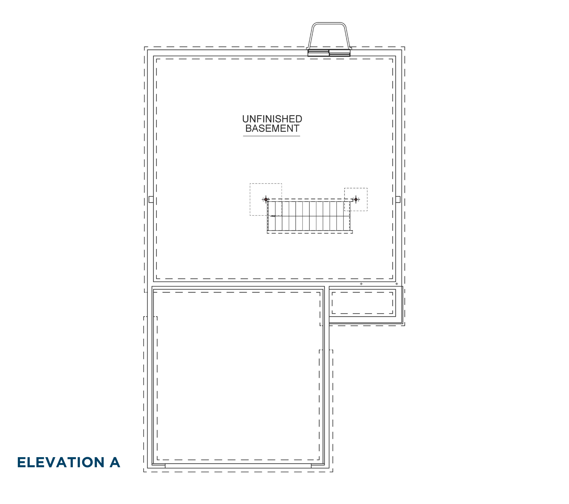 Basement floorplan featuring a full unfinished basement with staircase access and open space for storage