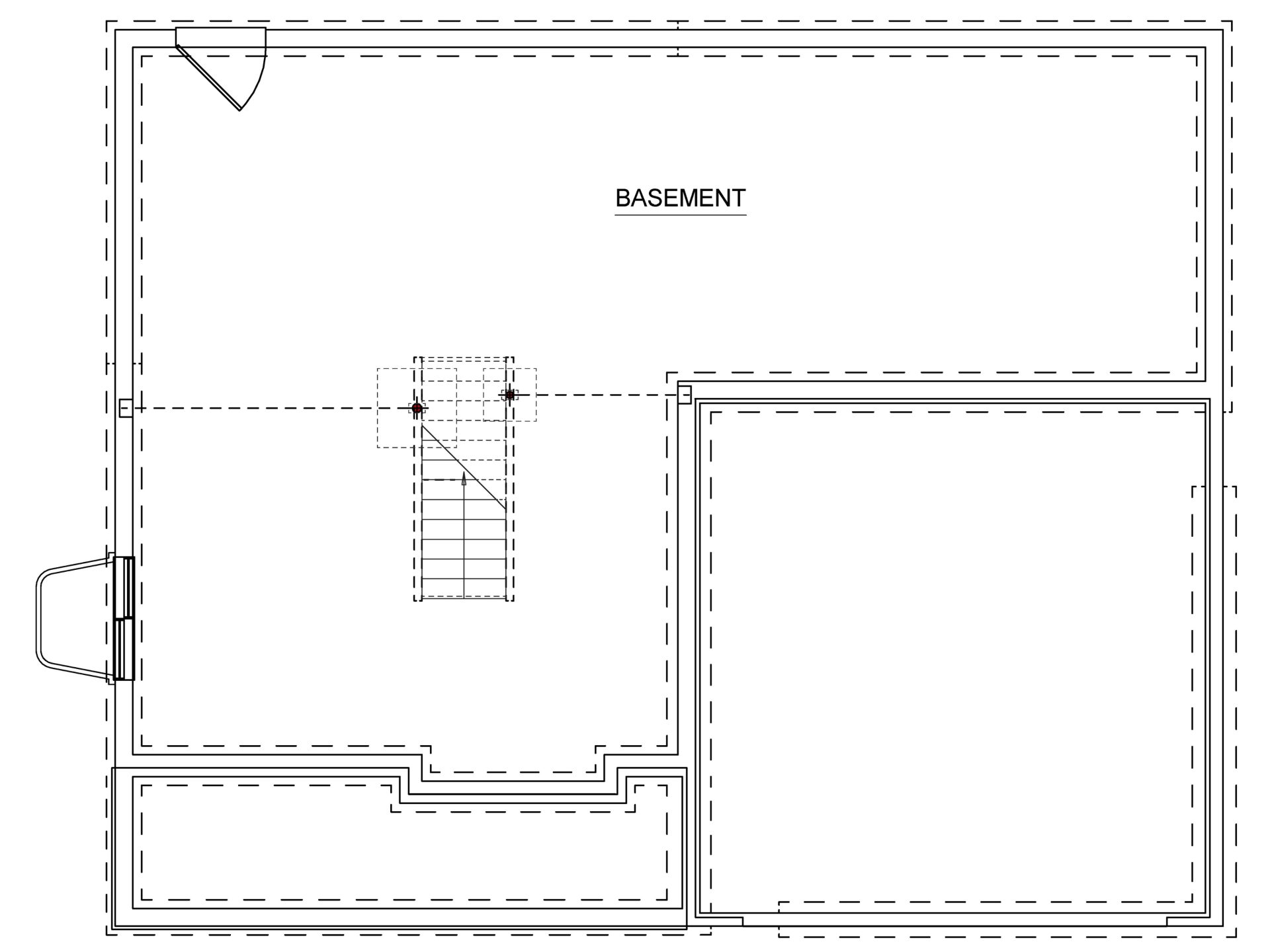 Floorplan layout of unfinished basement with egress window well