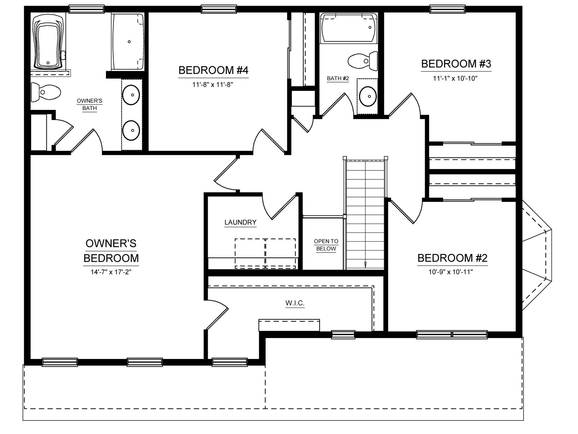 Second Floor floorplan with owner's bedroom suite, walk-in closet, owner's bath, three secondary bedrooms, hall bath, and laundry room.