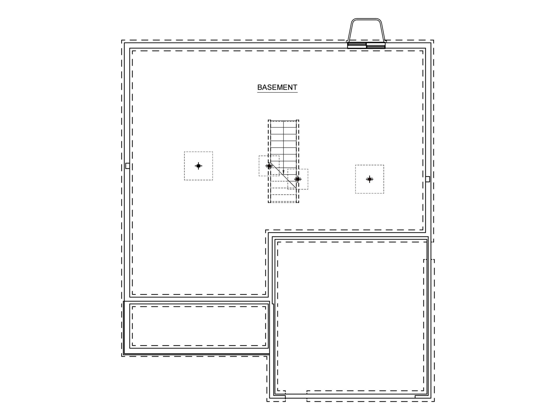 Floorplan drawing - unfinished basement with egress window well