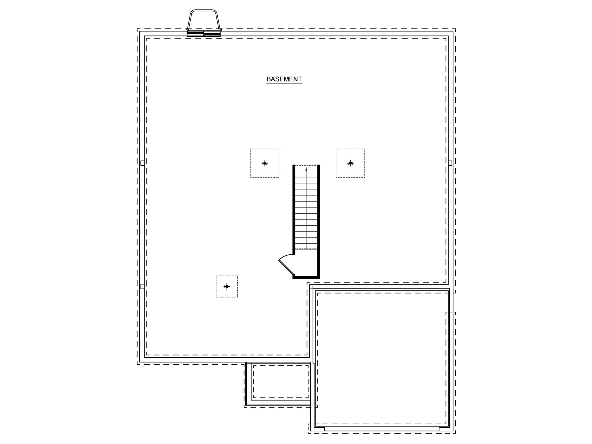 Floorplan Drawing: Unfinished basement with egress window well