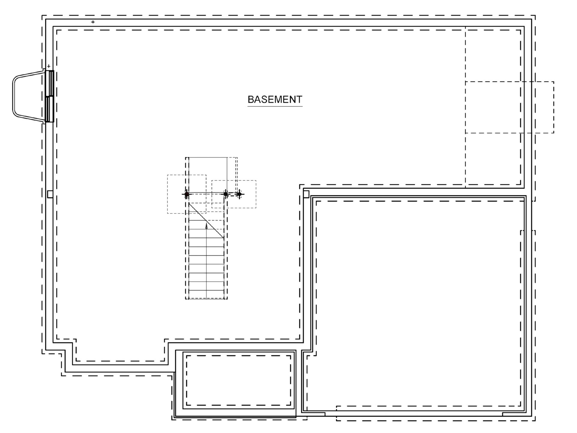 Floorplan layout of an unfinished basement with egress window well
