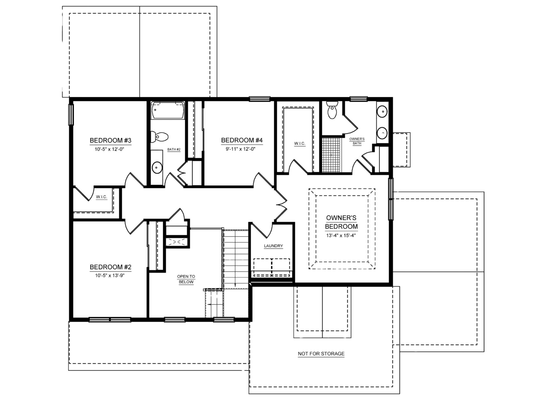 Second floor plan with owner's suite, three additional bedrooms, laundry room, shared bath, and walk-in closets.